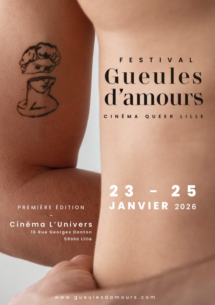 Affiche du festival de cinéma queer de Lille Gueules d'amours